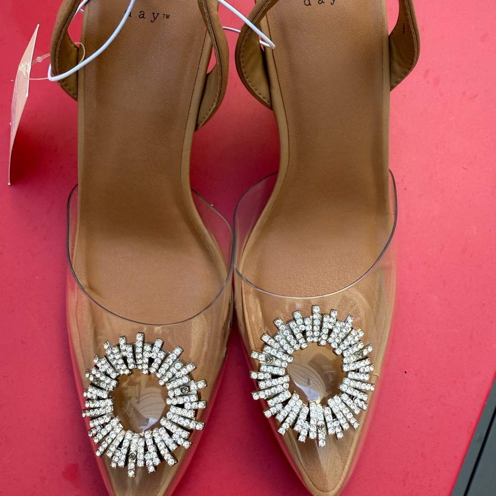 Rhine stones sling back classic heel pumps
